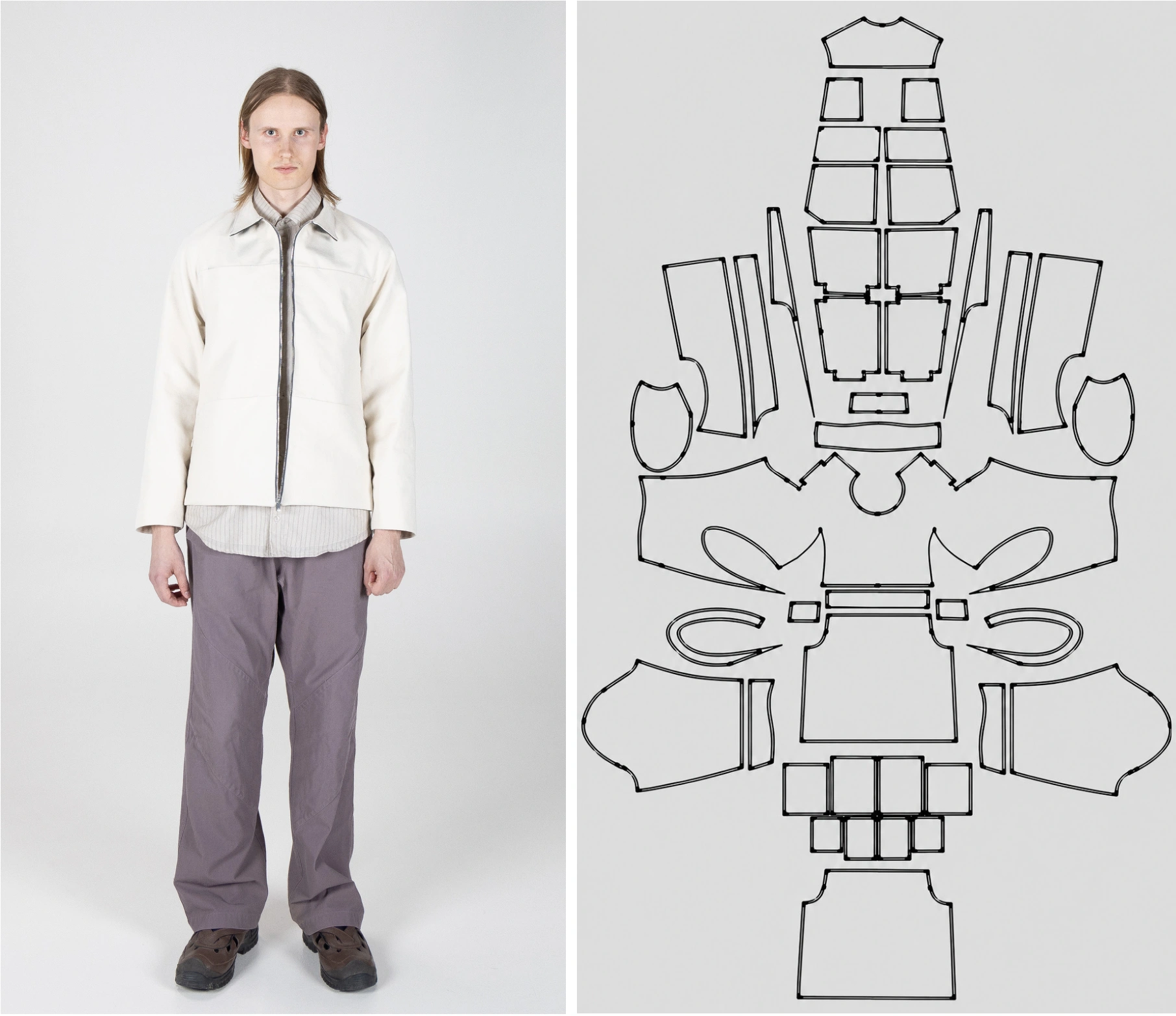 Modular pocket jacket and pattern layout